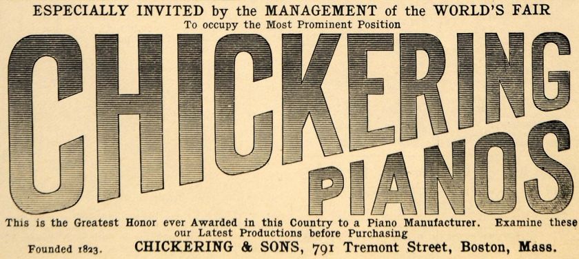 1893 Ad Chickering Pianos Manufacturers Music Musical Instruments 