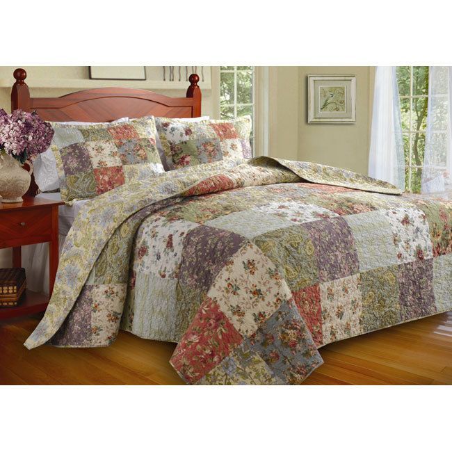   REVERSIBLE GARDEN FLORAL OVERSIZE QUILT SET WITH SHAMS    QUEEN SIZE