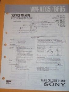 Sony Service/Repair Manual~WM AF65/BF65 Walkman Radio  