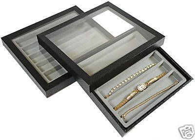 SLOT ACRYLIC LID JEWELRY DISPLAY CASE BLACK WATCH  