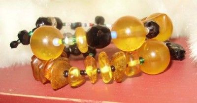 SPIRAL WRAP BRACELET VINTAGE AMBER GLASS BEADS  