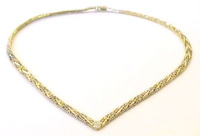 Tri Tone Sterling Silver V Drop Link Necklace ~ 18  