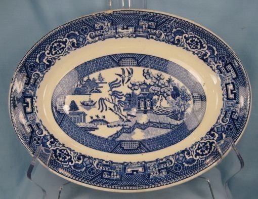 BLUE WILLOW OVAL SERVING PLATTER Homer Laughlin AS IS O  