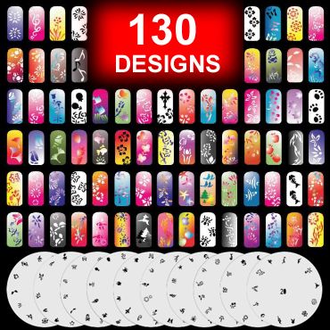 Set 13 340 Airbrush Nail Art STENCIL DESIGNS 20 Template Sheets Kit Brush  Paint