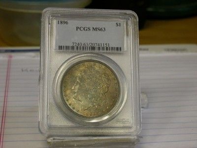 1896 PCGS MS63 MORGAN SILVER DOLLAR COLOR ID#Q373  