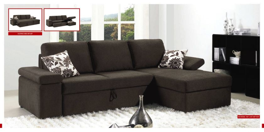 Modern Upholstered Sleeper Sofa Bed Sectional & Storage  