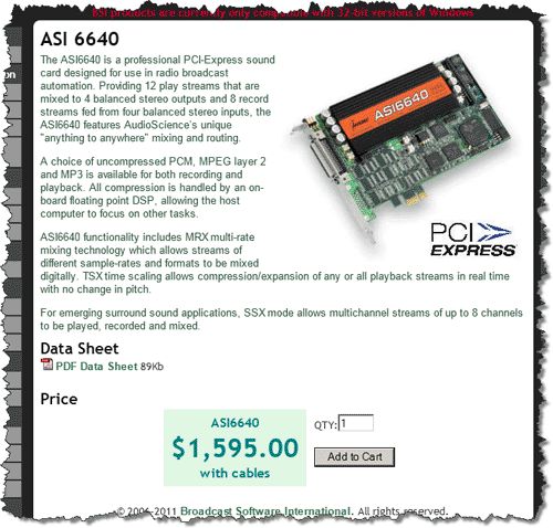   ASI6640 PCIe Multichannel Broadcast Sound Card Balanced Audio XLR