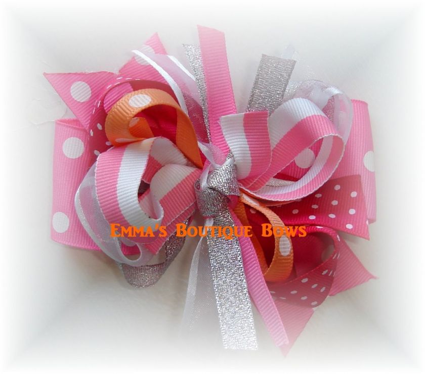 M2MG Boutique Hairbow Hot Pink Silver Peach fushia  