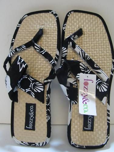 MARGARITA Black White Tropical thongs Flip Flops sz 9  