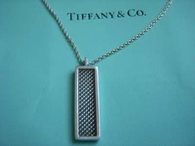 RARE Tiffany & Co. Sterling Mesh Bar Pendant Necklace With Pouch 