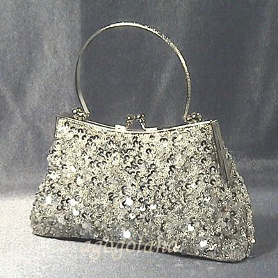 Shiny Silver Bead Sequin Top handle Bag Purse C87130S  