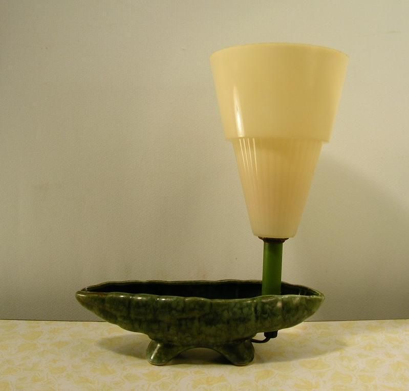 Vintage Sea Green Planter TV Lamp with Retro Shade  