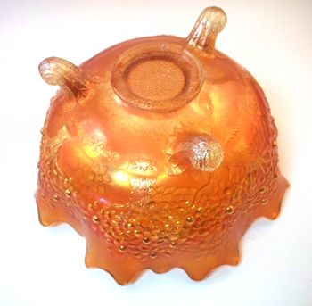 Vintage Carnival Glass Bowl Footed, Ruffled Orange Tree  