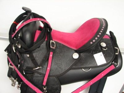 17 PINK Black Western Horse Trail Synthetic Saddle 329  