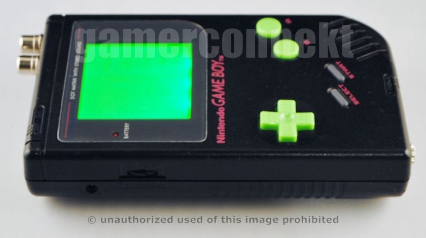 Original Game Boy Black System with Custom Green Backlit + Pro Sound 