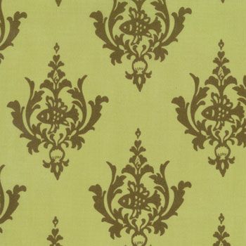 Twill ODYSSEA green FISH Moda fabric Momo damask canvas  